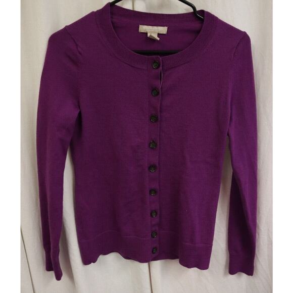 Banana Republic Extra Fine Merino Wool Botton Purple Button Up Sweater XS (25) - Picture 1 of 6